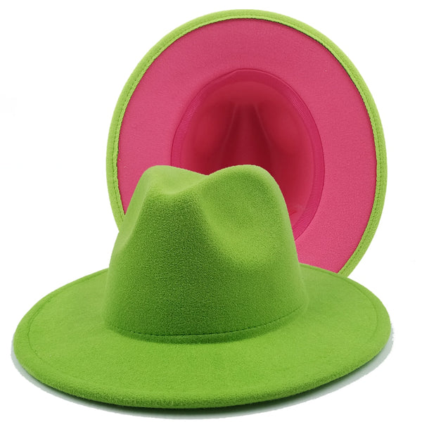Two toned Hat fedoras top hat unisex hat fedora cap fedoras  lime green felt hat unisex event hat fashion hat orange hat