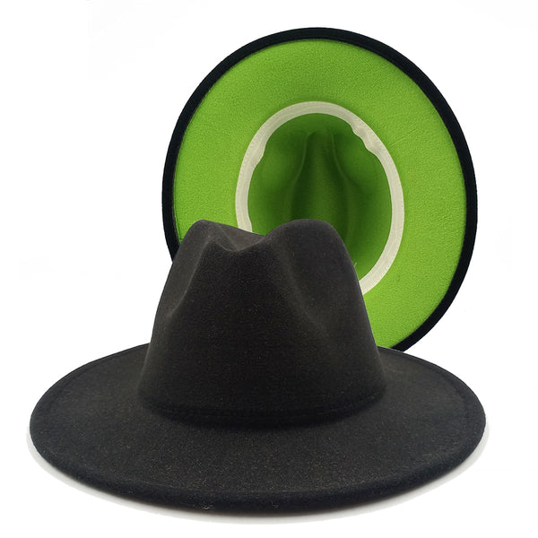 Two toned Hat fedoras top hat unisex hat fedora cap fedoras  lime green felt hat unisex event hat fashion hat orange hat
