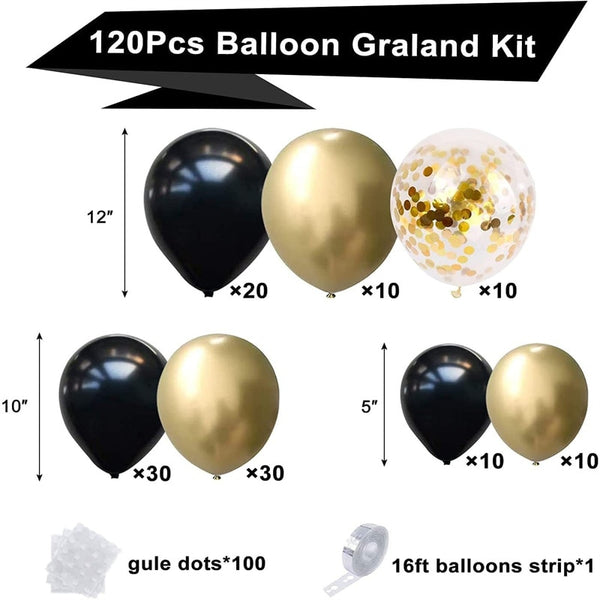 120pc set Black Gold Balloon Arch Confetti Latex Balloon 30th 40th Birthday Party Decorations Adults Baby Shower decorations