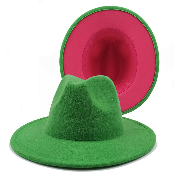 Two toned Hat fedoras top hat unisex hat fedora cap fedoras  lime green felt hat unisex event hat fashion hat orange hat