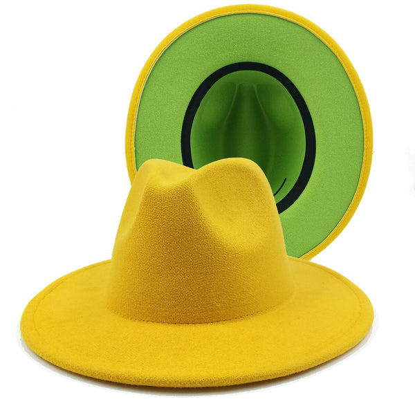 Two toned Hat fedoras top hat unisex hat fedora cap fedoras  lime green felt hat unisex event hat fashion hat orange hat
