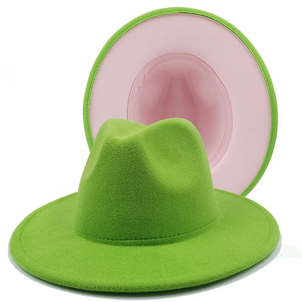 Two toned Hat fedoras top hat unisex hat fedora cap fedoras  lime green felt hat unisex event hat fashion hat orange hat