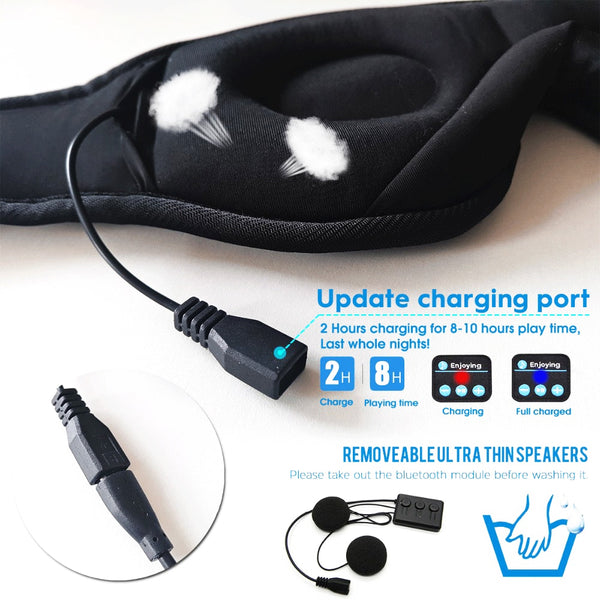 New 3D wireless music headphone sleep breathable smart eye mask Bluetooth headset call with mic for IOS/Android/Mac