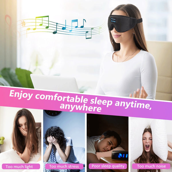 New 3D wireless music headphone sleep breathable smart eye mask Bluetooth headset call with mic for IOS/Android/Mac