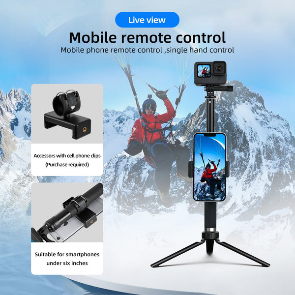 TELESIN 90cm Selfie Stick with Aluminum Alloy Tripod for Gopro Hero 11 10 9 8 7 5 DJI Osmo Action 3 Action Camera Smart Phone