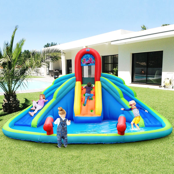 Inflatable Bounce House Kids Water Splash Pool Dual Slides Climbing Wall Park Without Blower