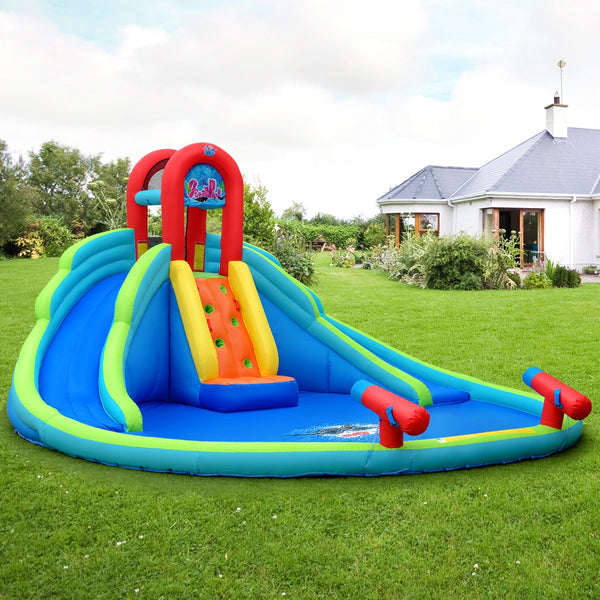 Inflatable Bounce House Kids Water Splash Pool Dual Slides Climbing Wall Park Without Blower