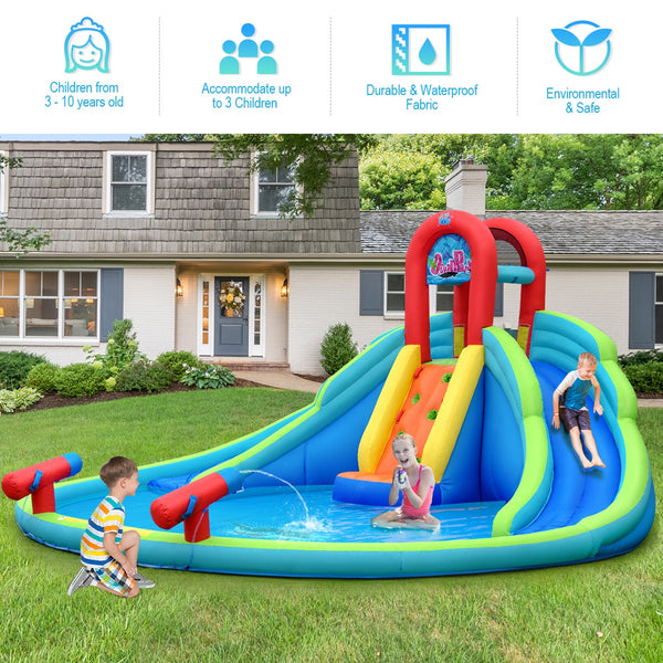 Inflatable Bounce House Kids Water Splash Pool Dual Slides Climbing Wall Park Without Blower