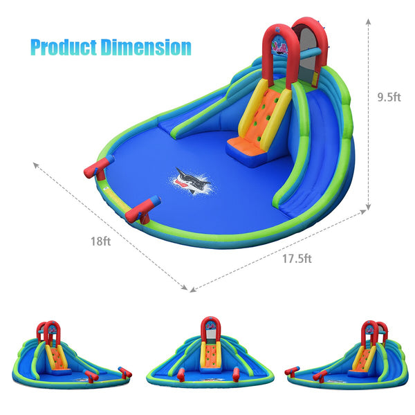 Inflatable Bounce House Kids Water Splash Pool Dual Slides Climbing Wall Park Without Blower