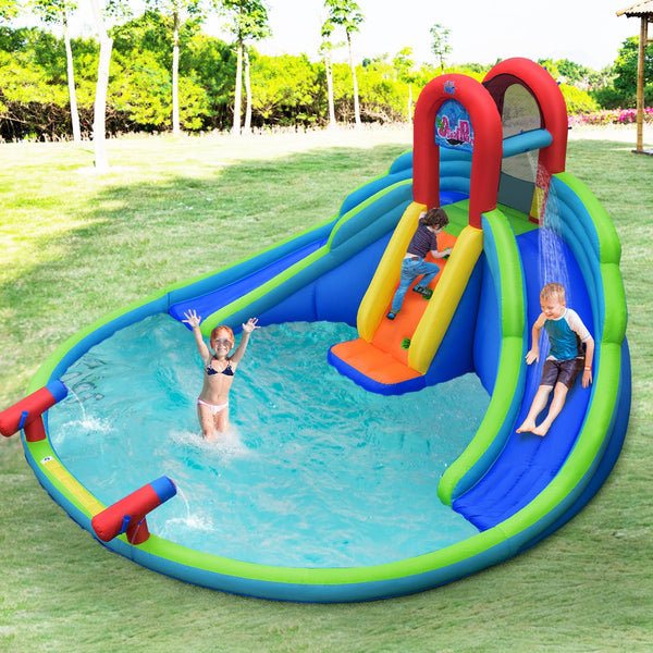 Inflatable Bounce House Kids Water Splash Pool Dual Slides Climbing Wall Park Without Blower