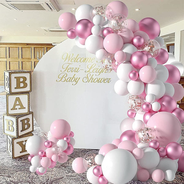 1set Metallic Balloon Garland Arch Kit Welcome Baby Shower Girl Baptism Rose Gold Confetti Birthday Party Decoration