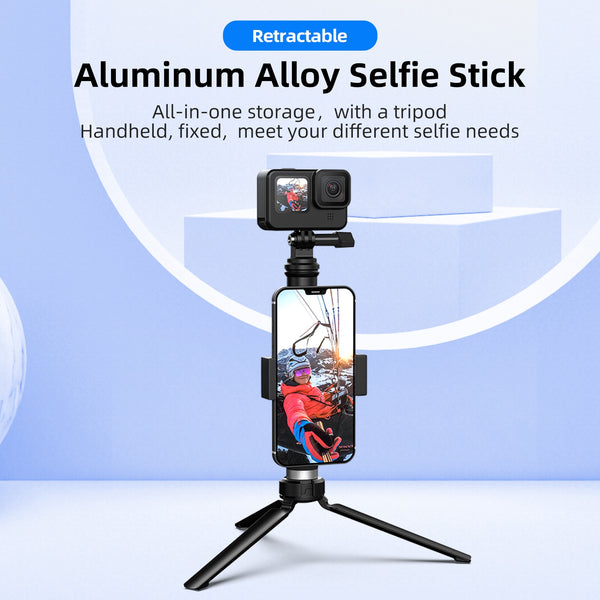 TELESIN 90cm Selfie Stick with Aluminum Alloy Tripod for Gopro Hero 11 10 9 8 7 5 DJI Osmo Action 3 Action Camera Smart Phone