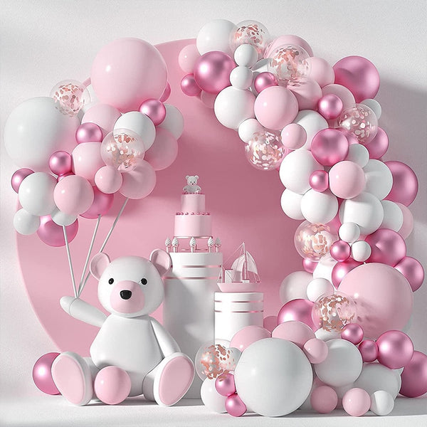 1set Metallic Balloon Garland Arch Kit Welcome Baby Shower Girl Baptism Rose Gold Confetti Birthday Party Decoration
