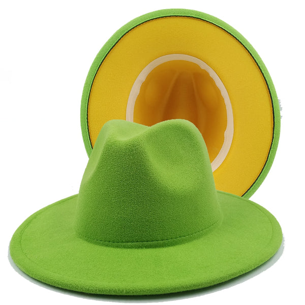 Two toned Hat fedoras top hat unisex hat fedora cap fedoras  lime green felt hat unisex event hat fashion hat orange hat