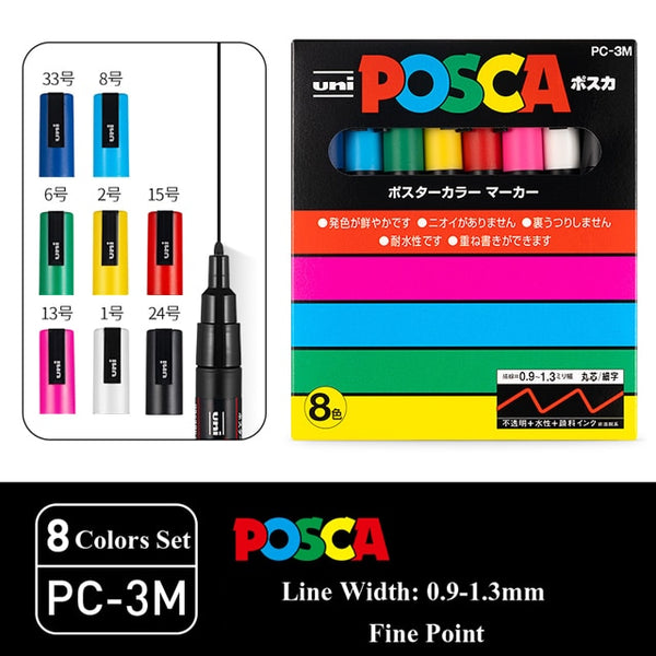 Uni Posca Acrylic Paint Drawing Markers Set, Mitsubishi Poster Art Pens Extra Fine Point PC-3M PC-1M PC-5M Assorted Colors