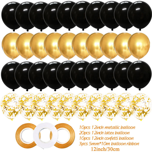 40pcs 12inch Gold Black Mixed Confetti Latex Balloons
