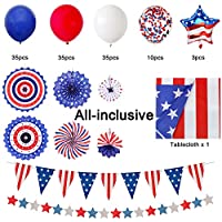 Red White and Blue Balloons Garland Arch Kit, 4th of July Balloons Garland Kit, American Flag Banner, Tablecloth for Independence Day Memorial Day Veterans Day Patriotic Decorations Graduation Fourth/4th of July Decorations Party Supplies Outdoor