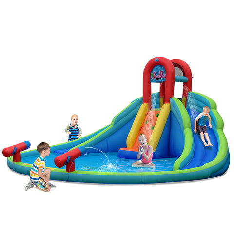 Inflatable Bounce House Kids Water Splash Pool Dual Slides Climbing Wall Park Without Blower