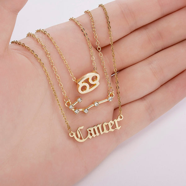 3Pcs/Set Cardboard Star Zodiac Sign Pendant Gold Color 12 Constellation Necklace Jewelry Gifts