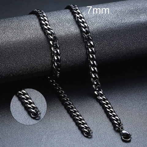 7mm Black Cuban Vnox Cuban Chain Necklace for Men Women, Basic Punk Stainless Steel Curb Link Chain Chokers,Vintage Gold Tone Solid Metal Collar