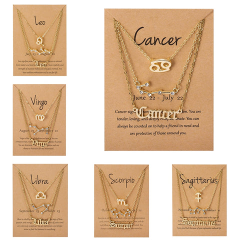 3Pcs/Set Cardboard Star Zodiac Sign Pendant Gold Color 12 Constellation Necklace Jewelry Gifts