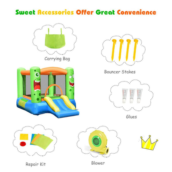 Inflatable Castle Bounce House Jumper Kids Playhouse with Slider and 480W Blower