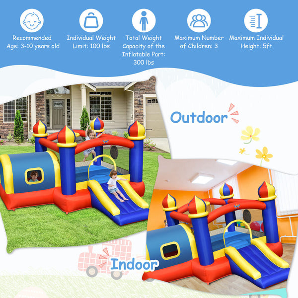 Babyjoy Inflatable Castle Kids Bounce House w/ Slide Jumping Playhouse &amp; 550W Blower