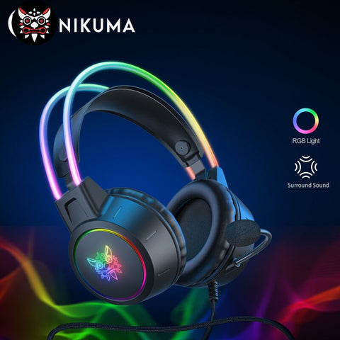 ONIKUMA X15 Pro Over-Ear Headphones Gaming Headset Wired Cancelling Earphones Pink Cat Ears Rgb Light With Mic For PC/PS/XBOX