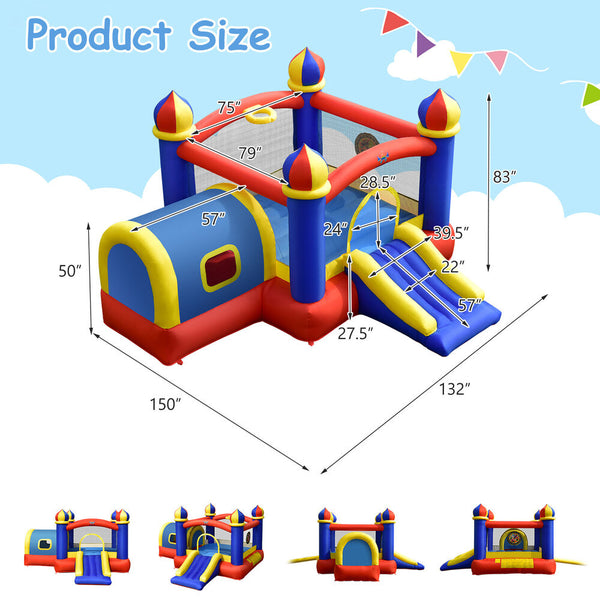 Babyjoy Inflatable Castle Kids Bounce House w/ Slide Jumping Playhouse &amp; 550W Blower