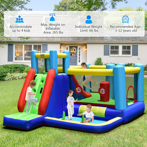 Costway Inflatable Bounce House 8-in-1 Kids Inflatable Bouncer W/ Slide (Without Blower)