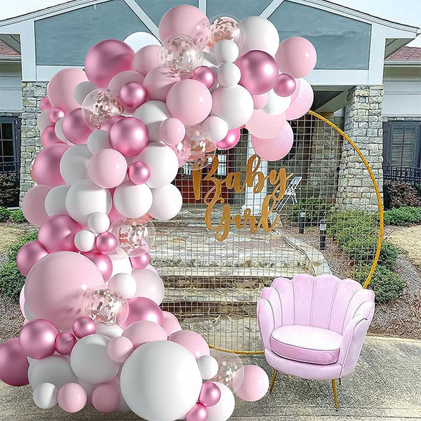 1set Metallic Balloon Garland Arch Kit Welcome Baby Shower Girl Baptism Rose Gold Confetti Birthday Party Decoration