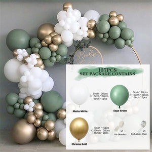 137pcs Green Sage Balloon Arch Kit Garland Wedding Decoration Matte White Balloons Birthday Party Baby Shower Decor