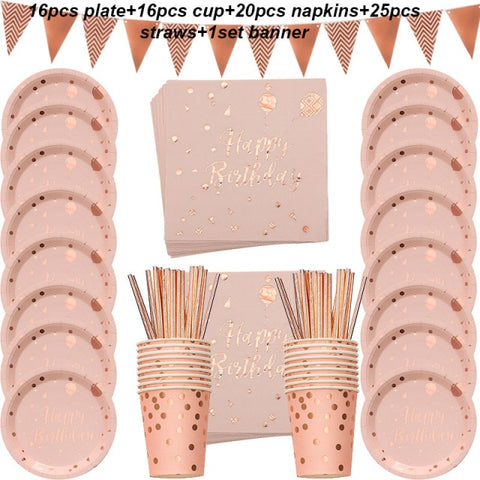 78pcs/set Pink Party Tableware Set, Napkins, Cups, Plates and Straws.