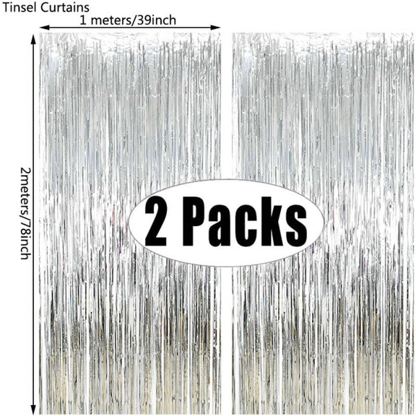 2Pack Party Backdrop Metallic Foil Tinsel Curtain