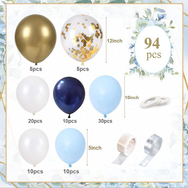 94 pcs Blue Theme with Confetti Balloon Garland Arch Kit