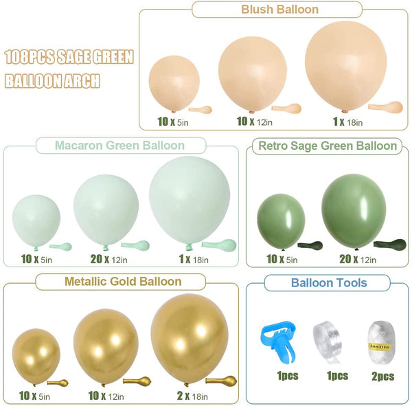 107pcs Olive Green Balloon Garland Arch Kit