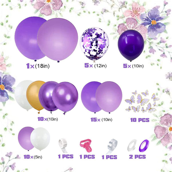 107pcs Purple themed Balloon Garland Arch Kit with butterflies